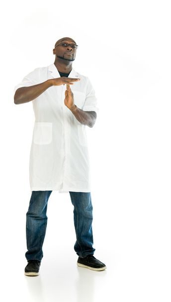 laboratory scientist man showing time out - Foto, Imagem