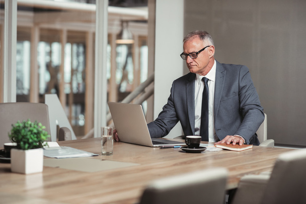 businessman in suit using laptop in boardroom - Foto, immagini