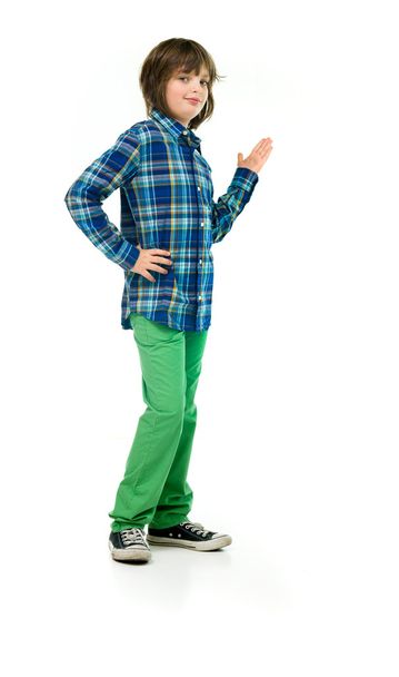 casual teenage boy presenting with hand - Фото, изображение
