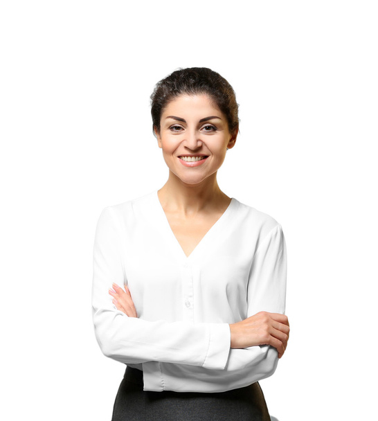 Portrait of successful mature businesswoman on light background - Photo, Image