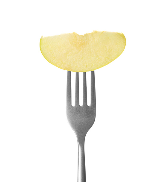 Fork with apple slice on white  background - Zdjęcie, obraz