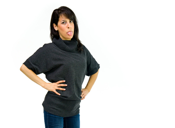 mulher casual mostrando língua
 - Foto, Imagem