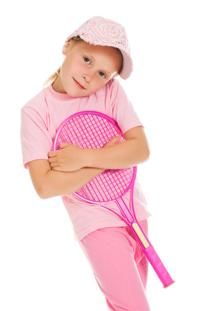 little girl with plays tennis - Valokuva, kuva