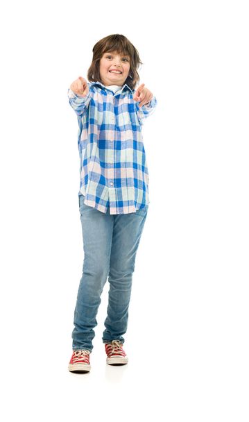 casual teenage boy pointing fingers - Foto, afbeelding