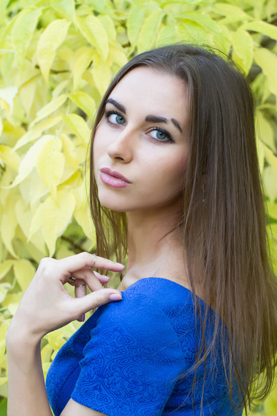 mladá dívka na pozadí žluté podzimní listy - Fotografie, Obrázek