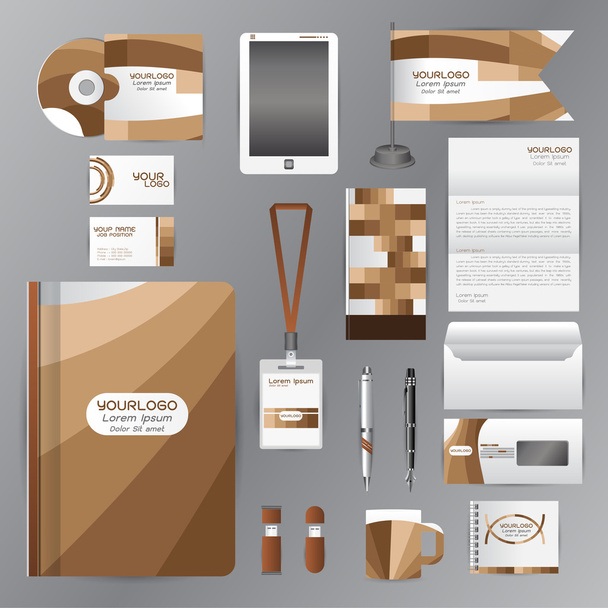 White corporate identity template with brown origami elements. V - ベクター画像