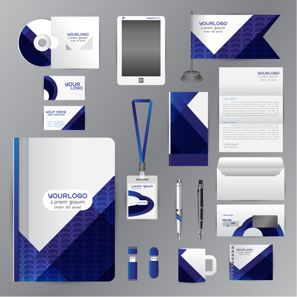 Plantilla de identidad blanca con elementos de origami azul. Vector compa
 - Vector, imagen