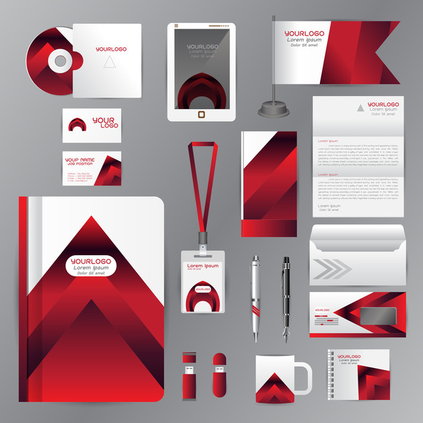 White identity template with red origami elements. Vector comp - ベクター画像