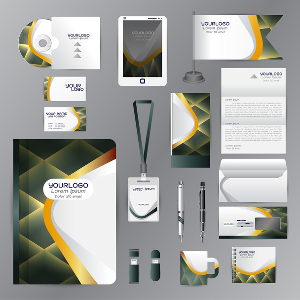 White identity template with green origami elements. Vector comp - Vector, Image