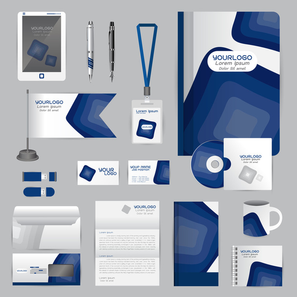 Plantilla de identidad blanca con elementos de origami azul. Vector compa
 - Vector, Imagen