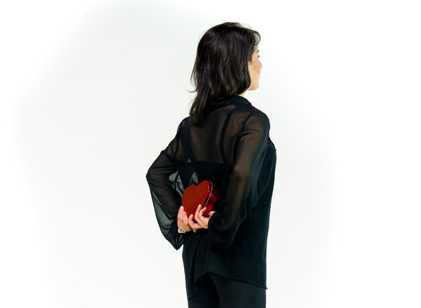 back view of woman with heart - 写真・画像