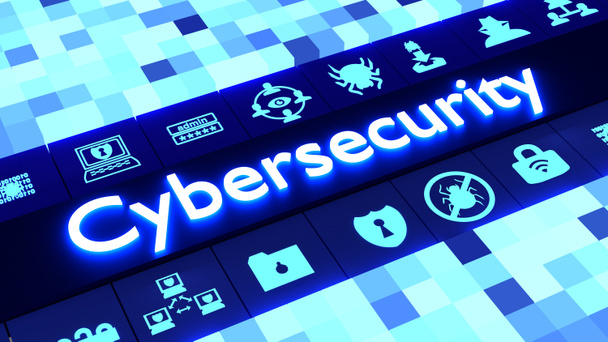 Abstracte cyberveiligheid concept in blauw met pictogrammen - Foto, afbeelding