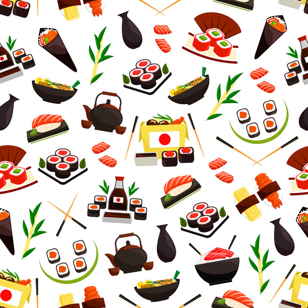 Japanese cuisine seafood, sushi seamless pattern - Vector, Image
