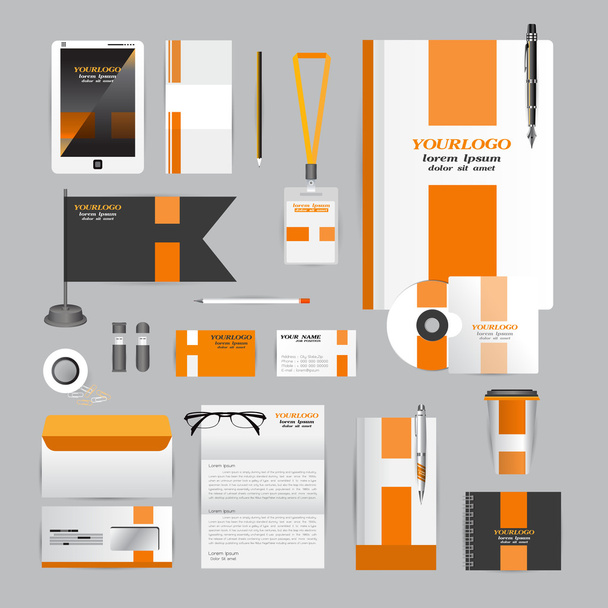 Modelo de identidade corporativa branca com elementos de origami laranja
.  - Vetor, Imagem