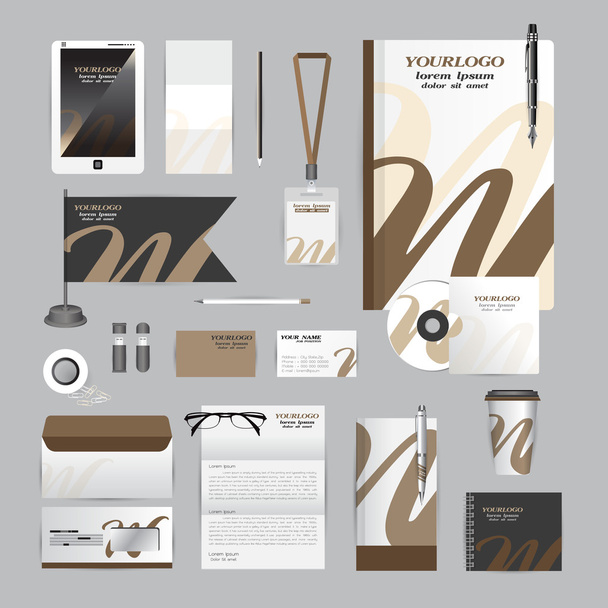 White corporate identity template with Orange origami elements.  - Vector, Image