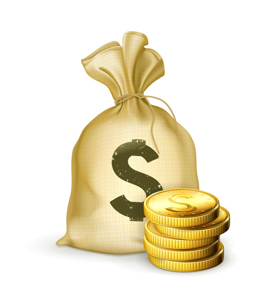 Moneybag and coins - Вектор,изображение