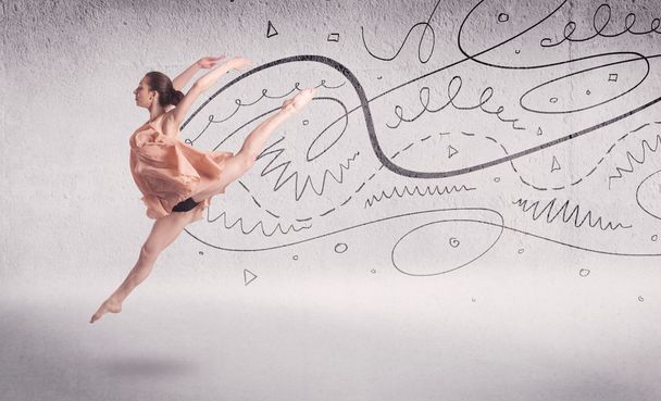 Ballet dancer performing art dance with lines and arrows - Foto, imagen