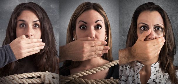 hands covering the mouths of a women - Φωτογραφία, εικόνα