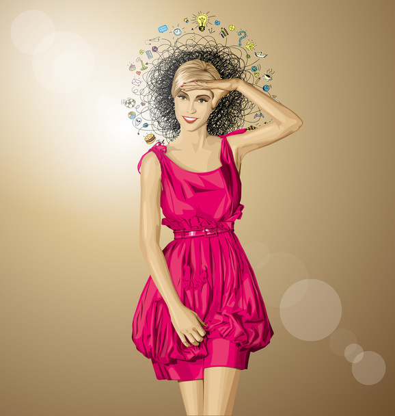 ピンクのドレスでびっくりブロンド - ベクター画像