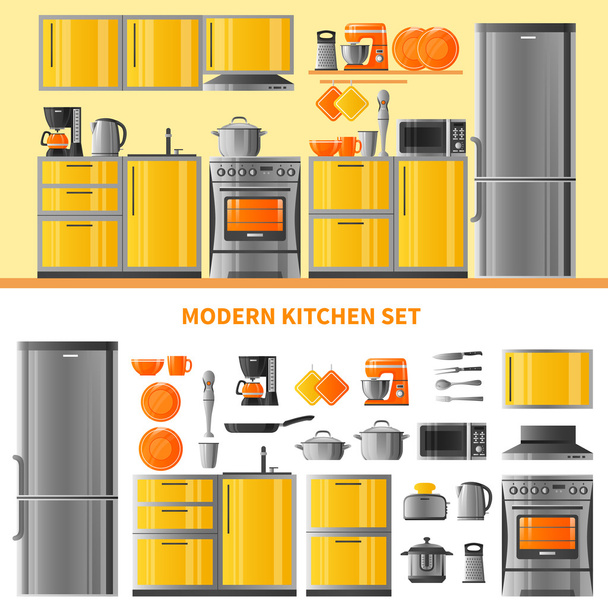 Kitchen Design Concept With Domestic Technique - Vector, Image