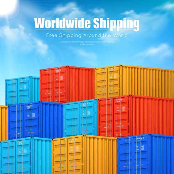Poster Of Cargo Containers Shipping - Vector, Image