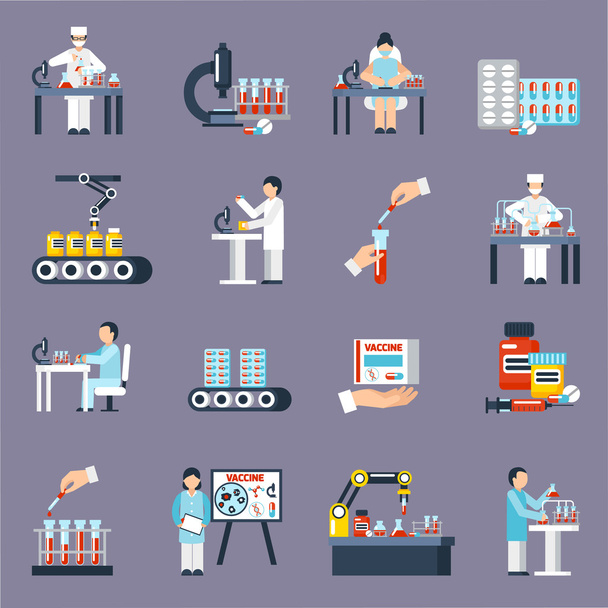 Pharmaceutical Production Icons Set  - Vector, Image