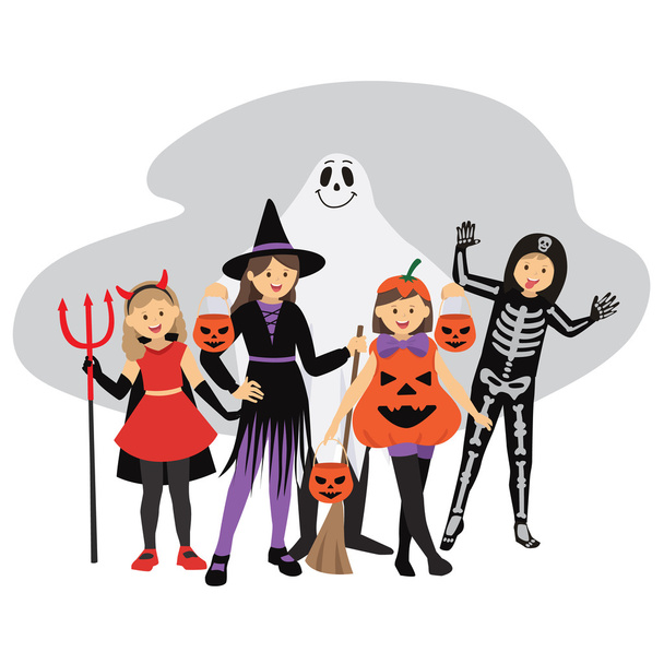 Truque ou travessura de crianças Trajes de Halloween
 - Vetor, Imagem