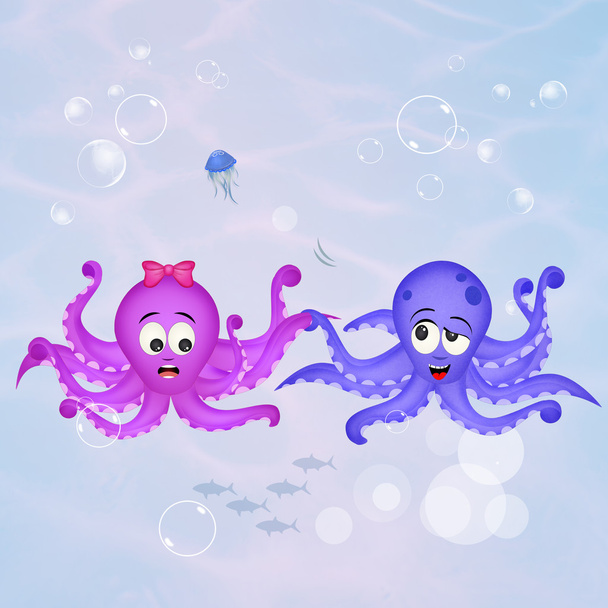 octopus in love in the ocean - Fotoğraf, Görsel