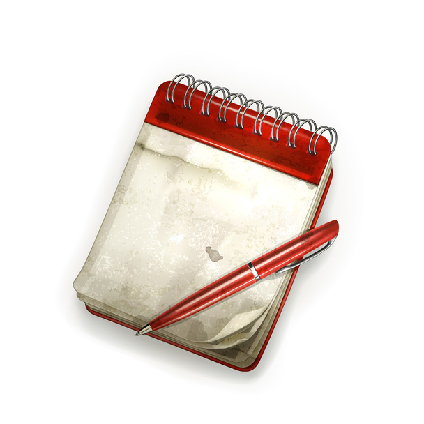 Spiral notebook with pen, old-style vector isolated - Vector, Imagen
