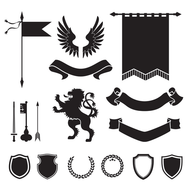Εραλδικά σιλουέτες για σήματα και σύμβολα - Διάνυσμα, εικόνα