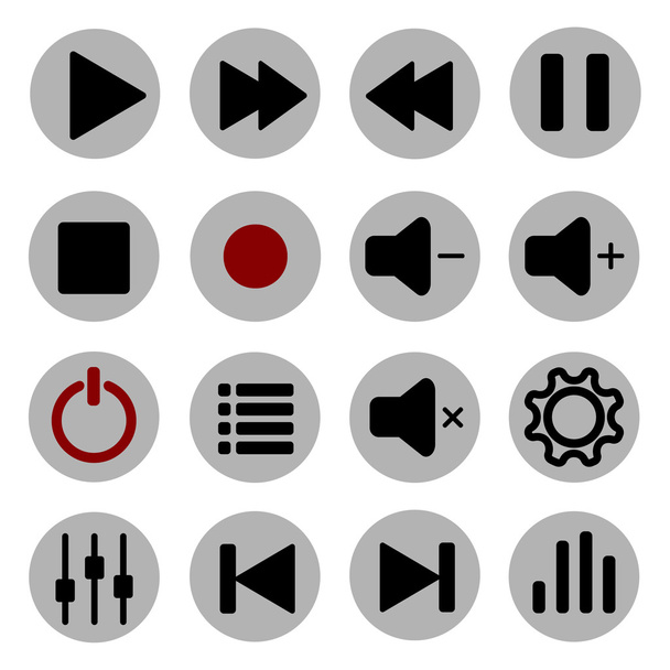 Set of media player black and gray icons and symbols. Vector illustration - Вектор,изображение