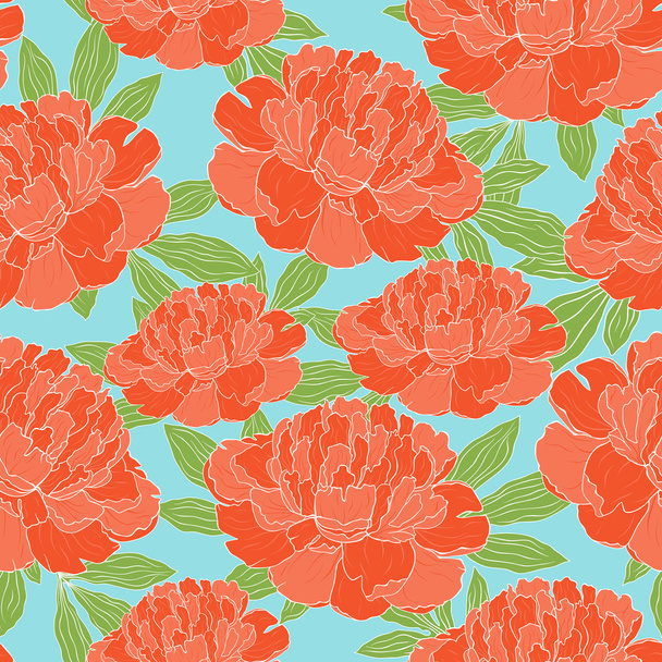 Seamless pattern with hand-drawn red peonies - Vector, Image