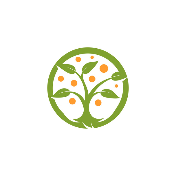 Ізольований логотип абстрактного круглої форми зеленого, помаранчевого кольору дерева. Натуральний елементний логотип. Листя і значок багажника. Парковий або лісовий знак. Екологічний символ. Векторна ілюстрація дерева
. - Вектор, зображення