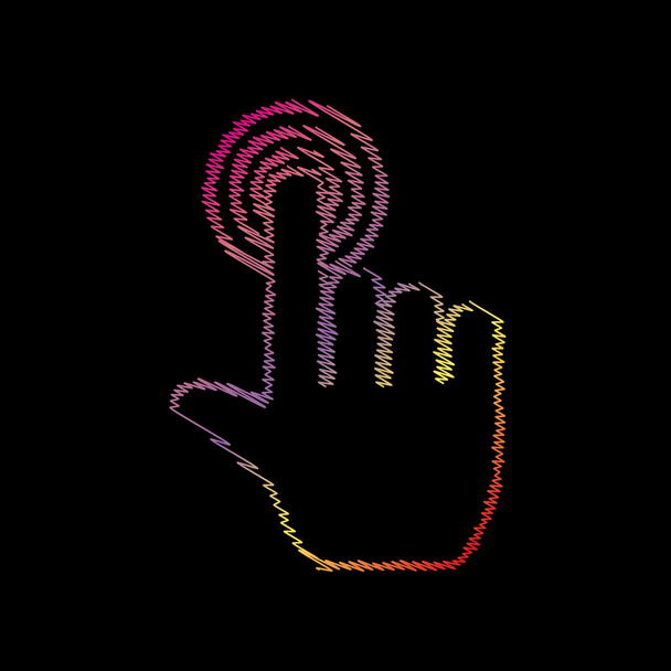 Hand click on button. Coloful chalk effect on black backgound. - Vector, Image