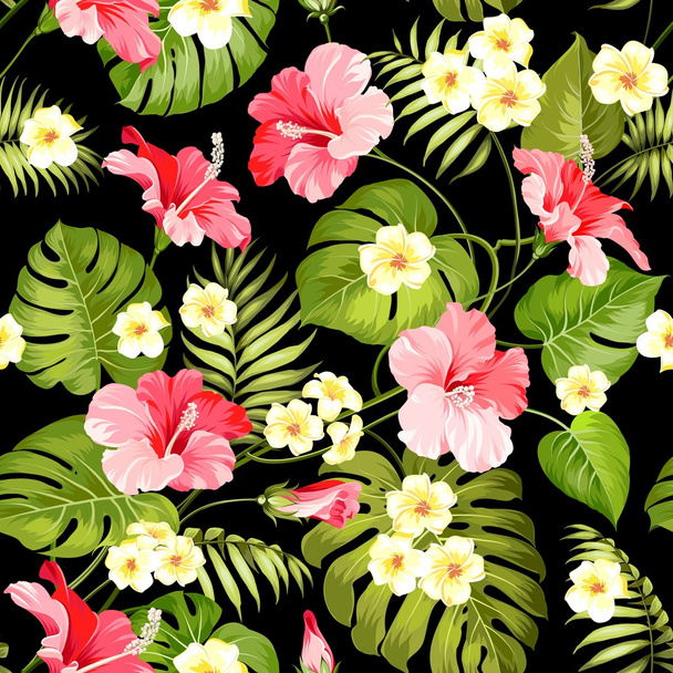 Tropical flowers and jungle palms. - Vector, Image
