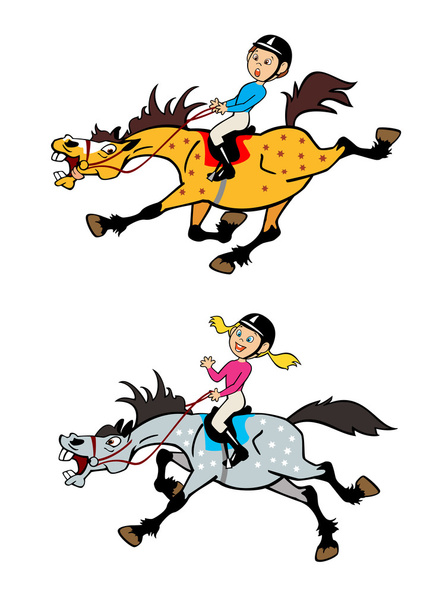 Cartoon pictures with boy and girl riders - Vector, Image