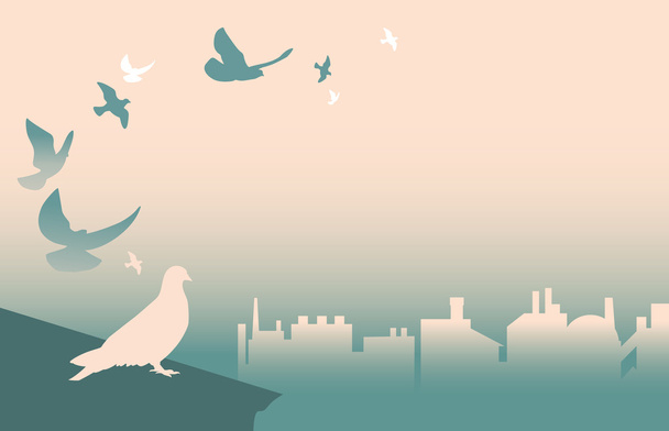 Pigeons on the roof - Vector, Image