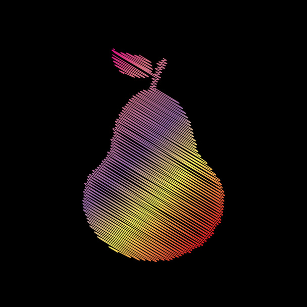 Pear sign illustration. Coloful chalk effect on black backgound. - Vector, Image