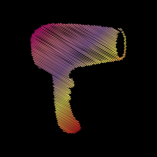 Hair Dryer sign. Coloful chalk effect on black backgound. - Vector, Image