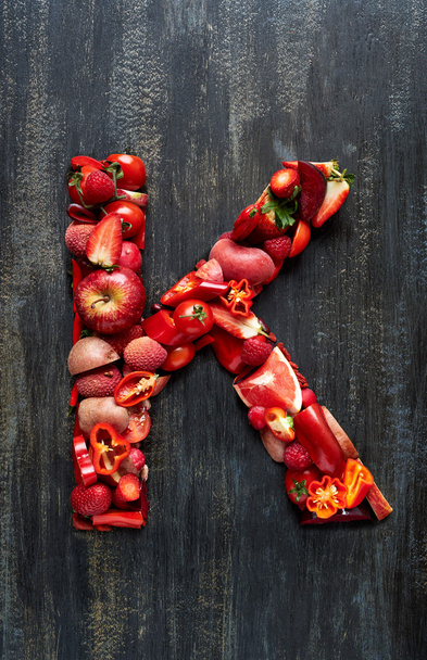 Vegetables and fruits in alphabet letter - Foto, imagen