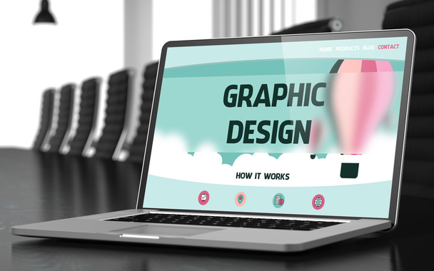 Graphic Design on Laptop in Conference Hall. 3D. - Photo, Image