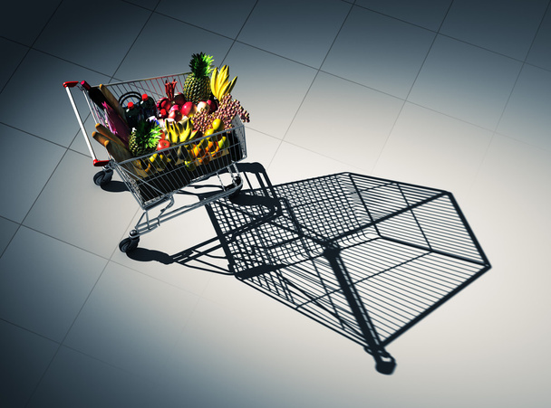 Alışveriş sepeti döküm gölge yerde boş alışveriş sepeti olarak tam - Fotoğraf, Görsel