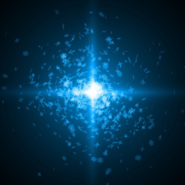 copos de nieve explosión con haz de luz. versión azul
 - Vector, imagen