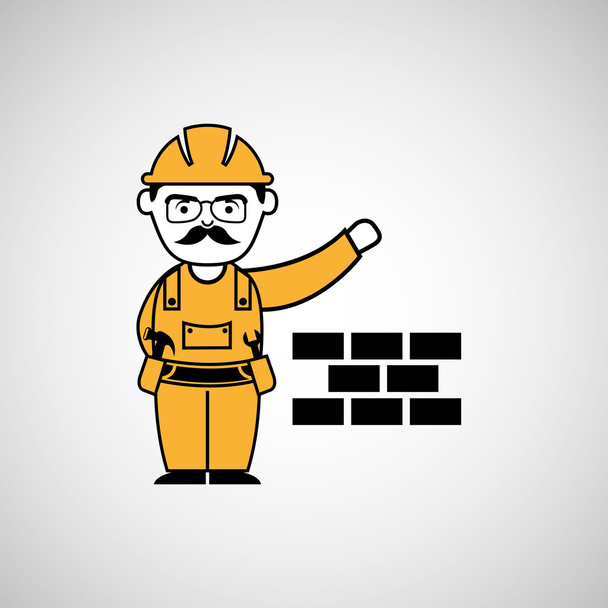 bricks man worker construction design icon - Vector, Image