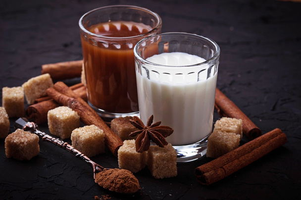 Cocoa, milk, sugar and cinnamon - 写真・画像
