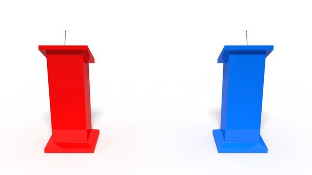 3ème illustration du débat conceptuel tribune. isolé sur blanc. rouge versus bleu
. - Photo, image