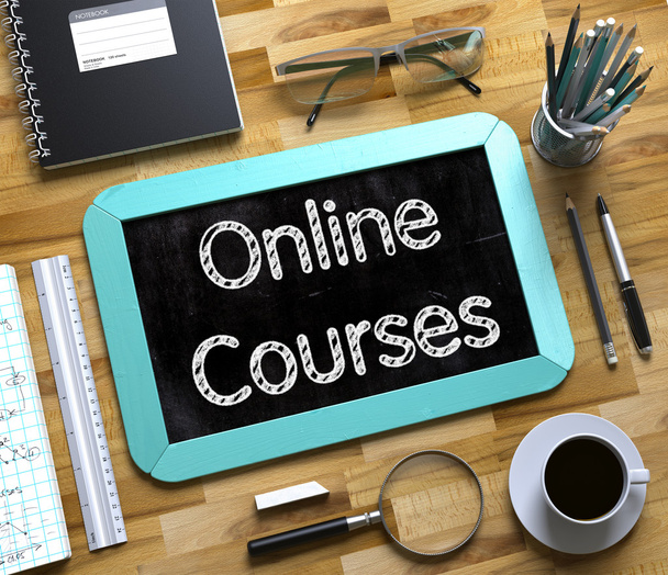 Online Courses on Small Chalkboard. 3D. - Photo, Image
