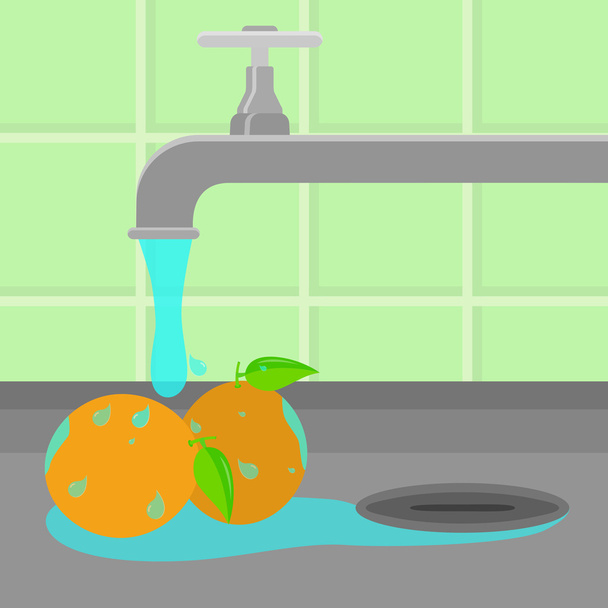Toque lavando naranjas
 - Vector, imagen