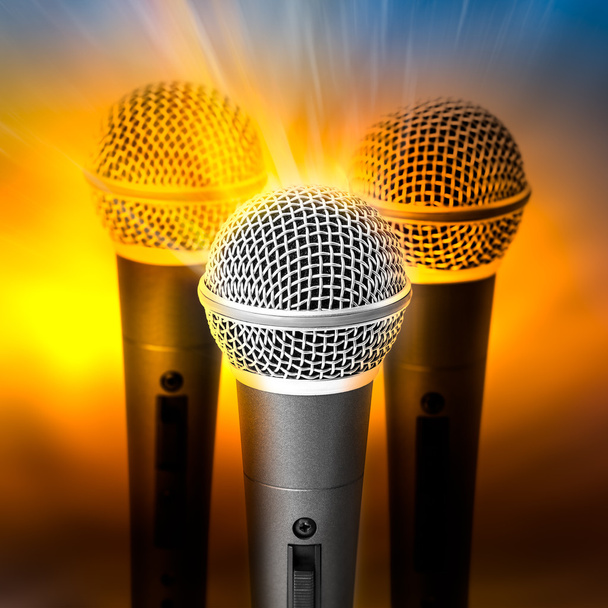 Golden light on microphone - Photo, Image