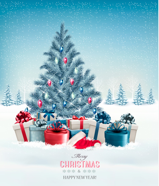 Christmas tree with presents background. Vector. - Vetor, Imagem
